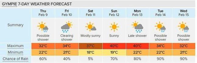 EXTREME: Gympie's seven-day forecast, courtesy of Weatherzone. Picture: Contributed