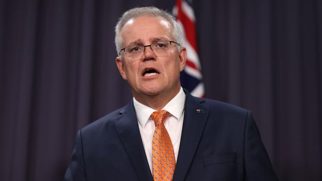 Scott Morrison speaks to reporters. Picture: NCA NewsWire/Gary Ramage