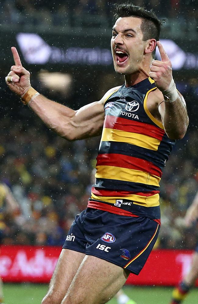 Adelaide Crows captain Taylor Walker celebrates a goal. Picture: SARAH REED