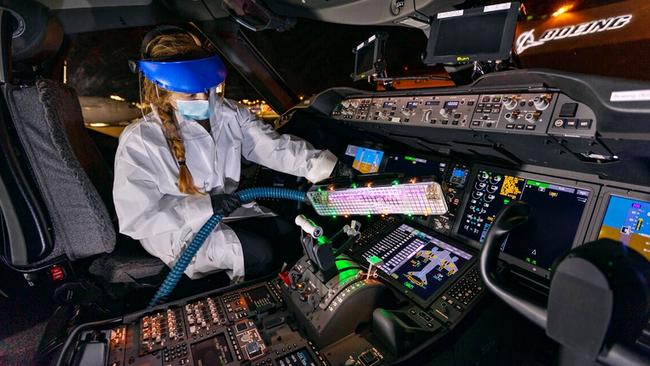 Boeing has unveiled new technology for airlines trying to restore confidence in air travel after the COVID crisis, in the form of a UV light wand to disinfect surfaces thoroughly and quickly. Picture: Boeing