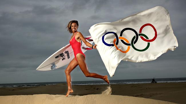 Sally Fitzgibbons at her home beach Gerroa in NSW ahead of the Olympics. Picture: Phil Hillyard