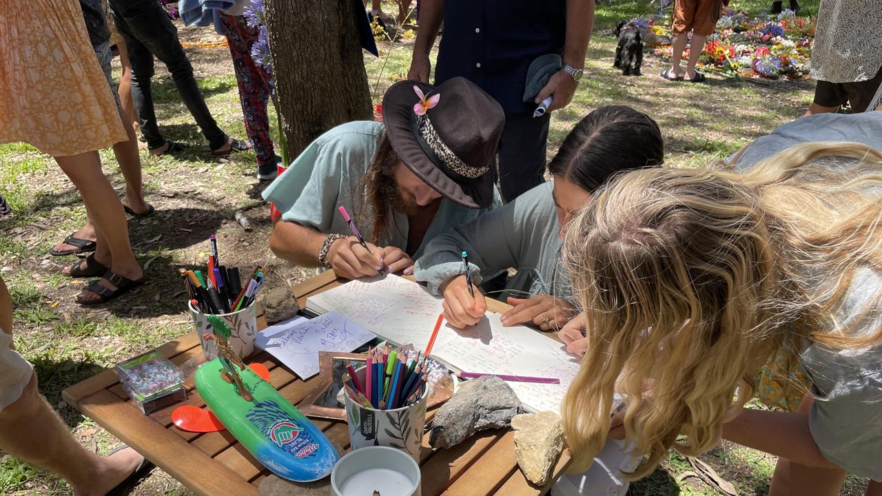 Family and friends gathered at the park opposite the Yum Yum Tree Cafe on River St, New Brighton, on December 12, 2022, to pay tribute to Jack Crittle who died after a car crash at Coffs Harbour. Picture: Savannah Pocock​