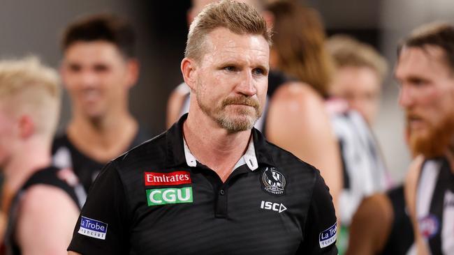 Nathan Buckley’s contract will be a big talking point if the Magpies start the season slowly. Picture: Getty Images