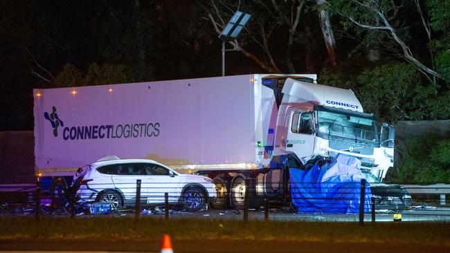 Police are to interview the driver of the truck that struck and killed four police officers in Melbourne. Picture: Mark Stewart