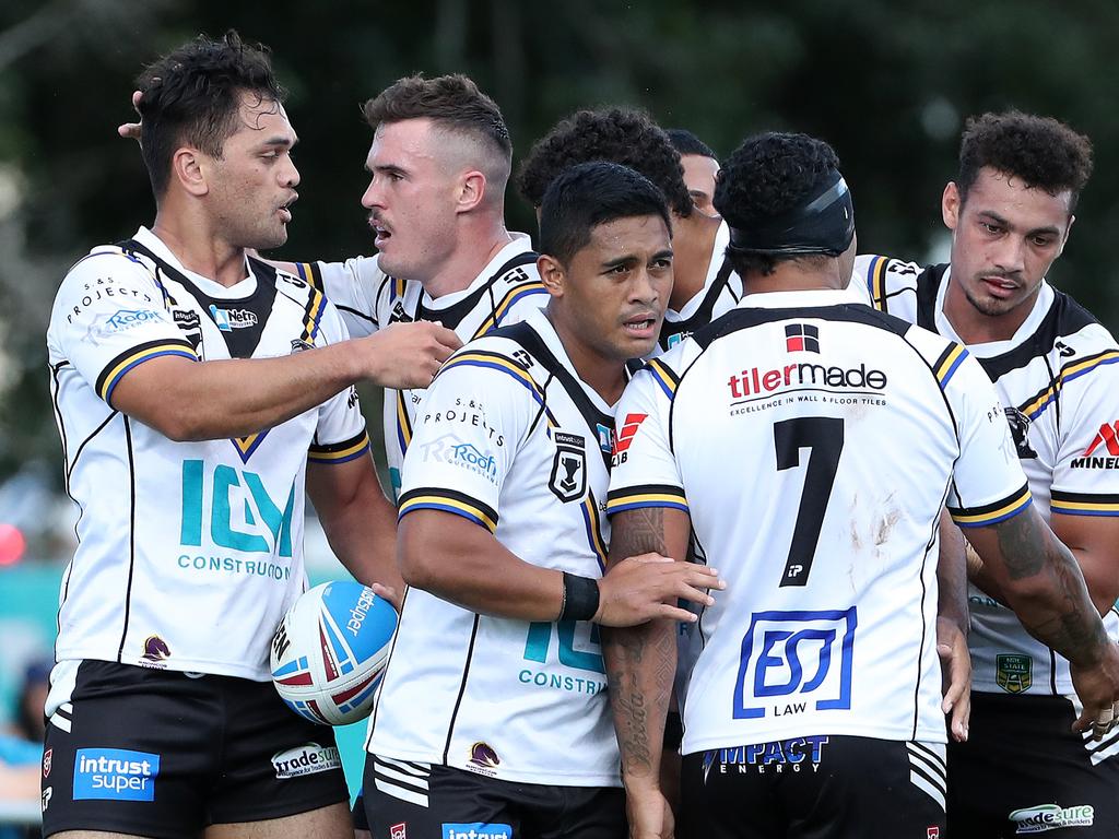 Karmichael Hunt and Anthony Milford playing for Souths Logan. Picture: Liam Kidston.