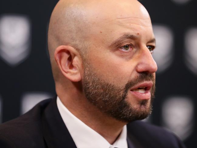 SYDNEY, AUSTRALIA - MARCH 24: NRL CEO Todd Greenberg speaks to the media during an NRL press conference at NRL headquarters on March 24, 2020 in Sydney, Australia. (Photo by Matt King/Getty Images)