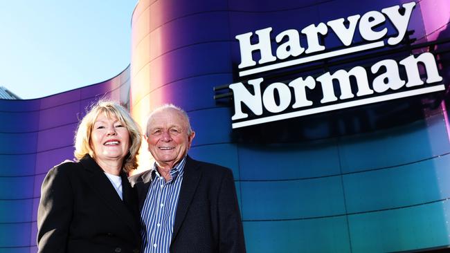 Gerry Harvey and Katie Page outside their first Harvey Norman store in Merry Hill, near Birmingham. Picture: Cameron Smith.