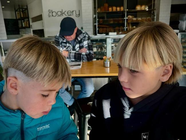 Hemsworth showed off the results from cutting his twin sons' hair.