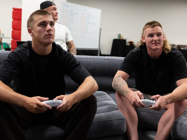 25 FEBRUARY 2025.  (Left to right) Canberra Raiders players Chevy Stewart, 19, and Myles Martin, 20, are all under 21 and can't go onto the casino floor, or drink alcohol, in Las Vegas. Picture: Sam  Gibson