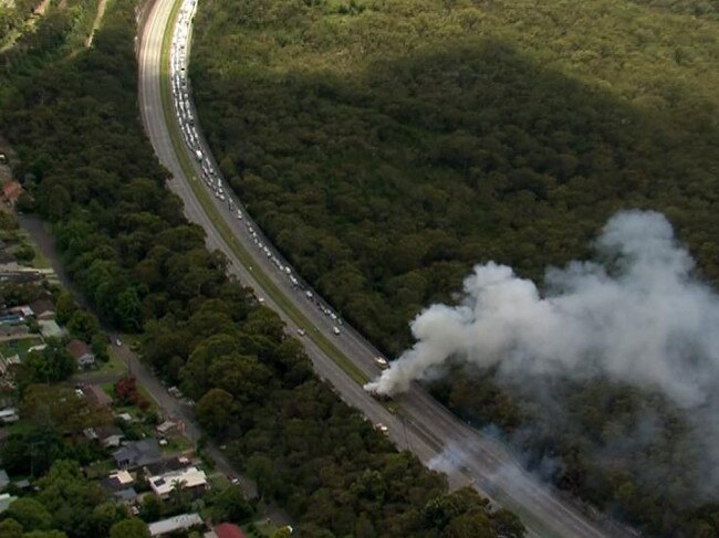 Police shut down all six lanes. Picture: 7 News