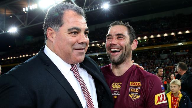 Mal Meninga and Cameron Smith after winning Origin game three in 2015. Picture: Adam Head