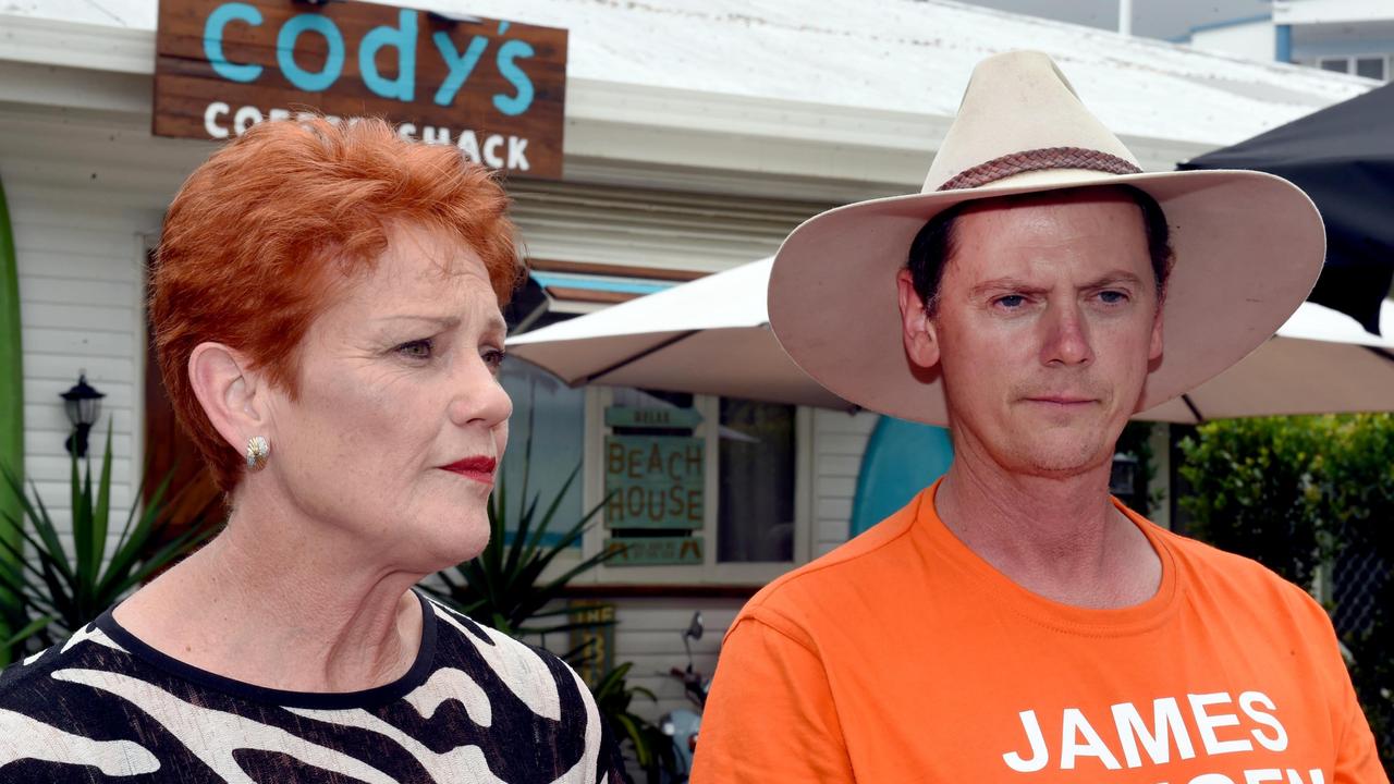 One Nation leader Pauline Hanson and her then candidates for Maryborough, James Hansen.