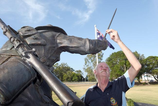 Hervey Bay RSL Sub Branch president John Kelsey is furious that vandals have damaged the statue at the newly dedicated Anzac Memorial in Pialba. Picture: Valerie Horton