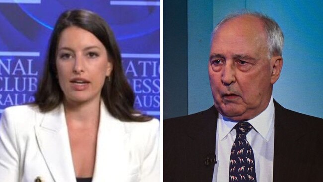 Mr Probyn suggested former PM Paul Keating (right) had crossed the line, particularly in his treatment of Sky News political reporter Olivia Caisley (left)