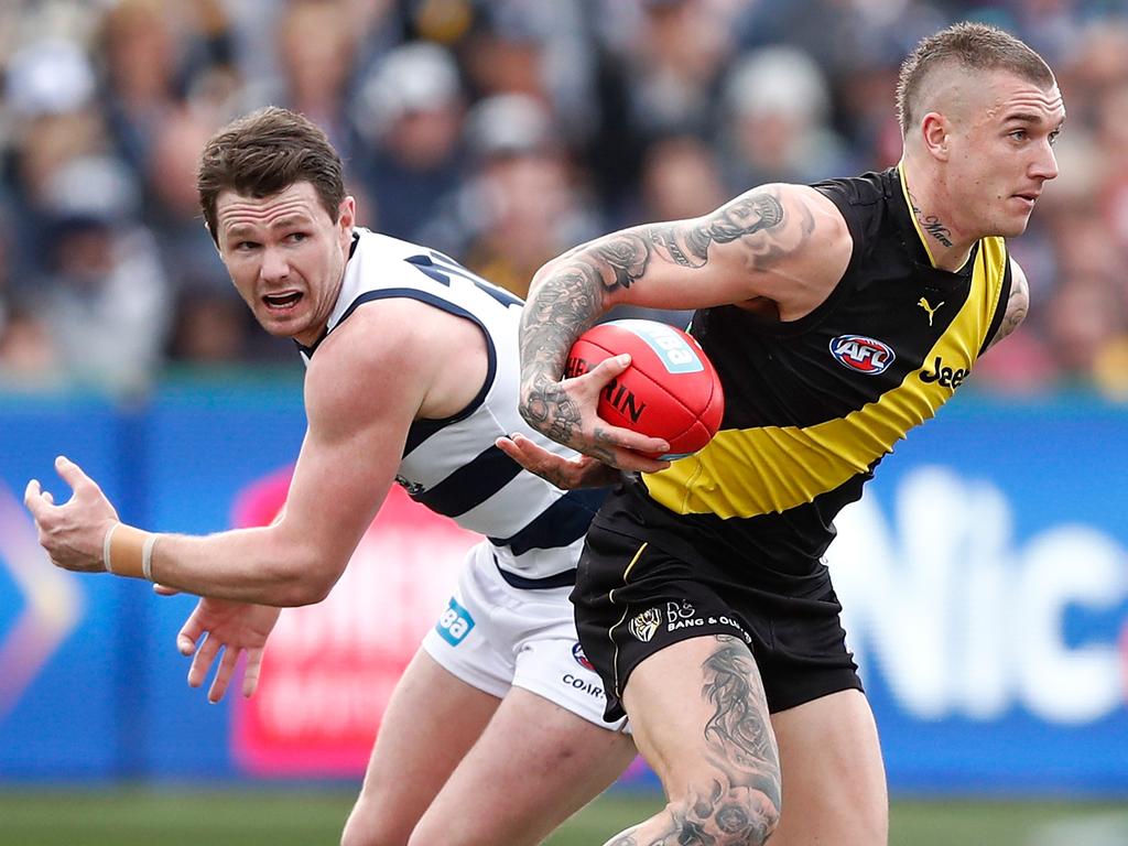 Dustin Martin and Patrick Dangerfield could make dual returns, in the same match, on Saturday. Picture: Adam Trafford/AFL Media/Getty Images