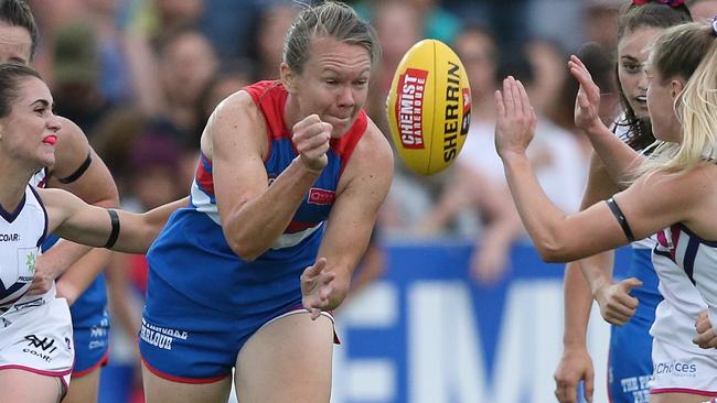 Bulldog Aasta O’Connor has suffered an ACL injury before and say age and experience are a big factor. Picture: Wayne Ludbey