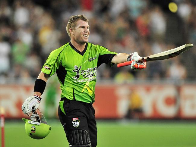 Warner’s Thunder teammates are hopeful he can recreate his BBL01 heroics. Picture: George Salpigtidis