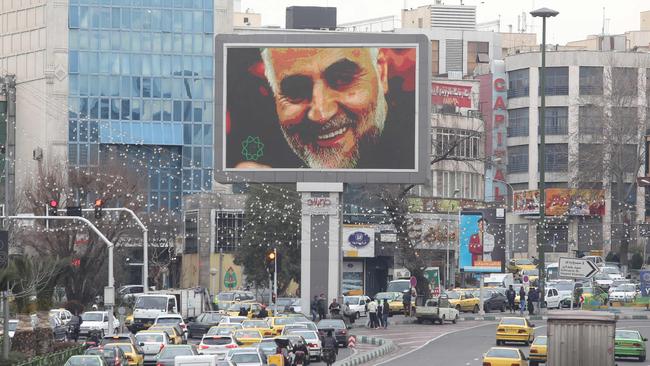 A billboard bearing a portrait of Qassem Soleimani hangs in the Iranian capital Tehran. Picture: AFP