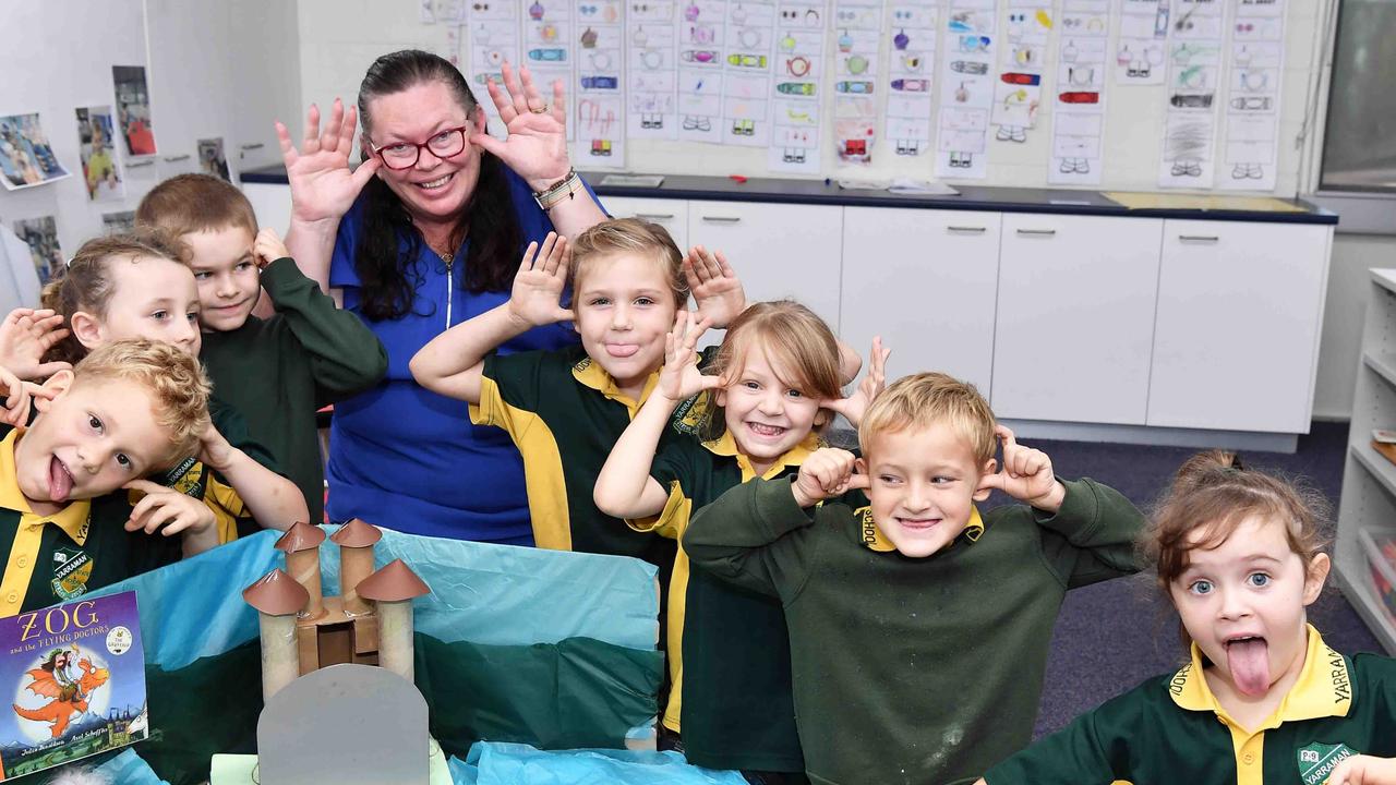 My First Year: Yarraman State School Preps, Leon, Abigail, Sonny, Jakob, Jayden, Ruby, Jade, Breeanna, Jameson, Kenzie, (Holly, absent) Teacher, Meaghan Ballard. Picture: Patrick Woods.