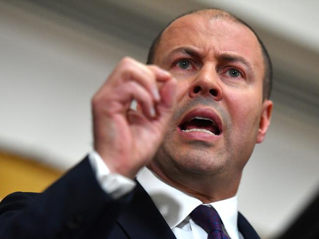 Treasurer Josh Frydenberg speaks to journalists during the 2019 budget lockup at Parliament House in Canberra. Picture: AAP