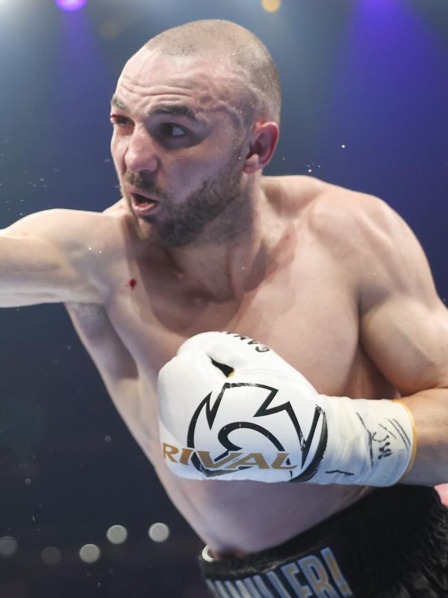 Joel Camilleri, a former opponent of Tim Tszyu, copped a serve from Hardman. Picture: Peter Wallis/Getty Images