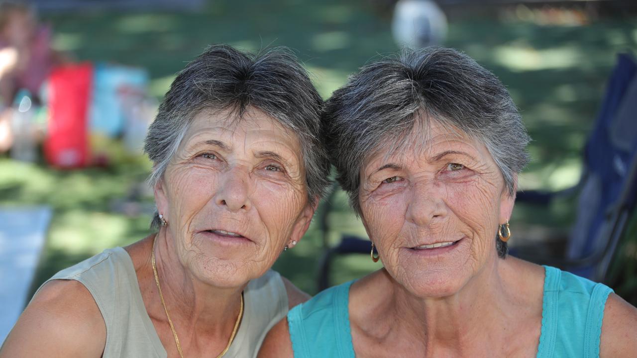 Identical twins get together, Dana Radovanovic and Mira Novic 67 from Labrador. Picture Glenn Hampson