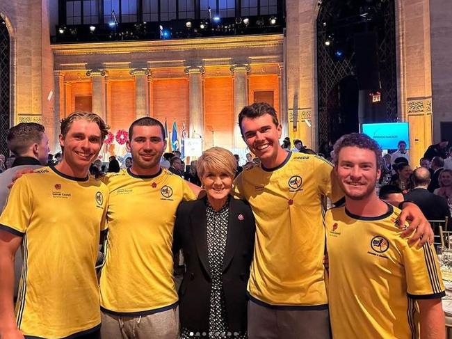 The mates met former foreign affairs minister Julie Bishop in New York. Picture: Supplied