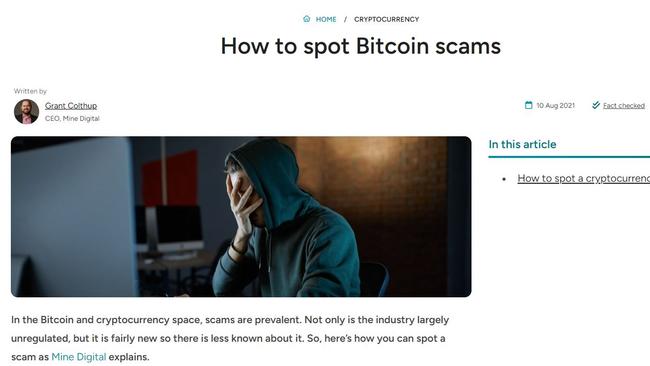 Mr Colthup’s article on How to spot Bitcoin scams was published in 2021.