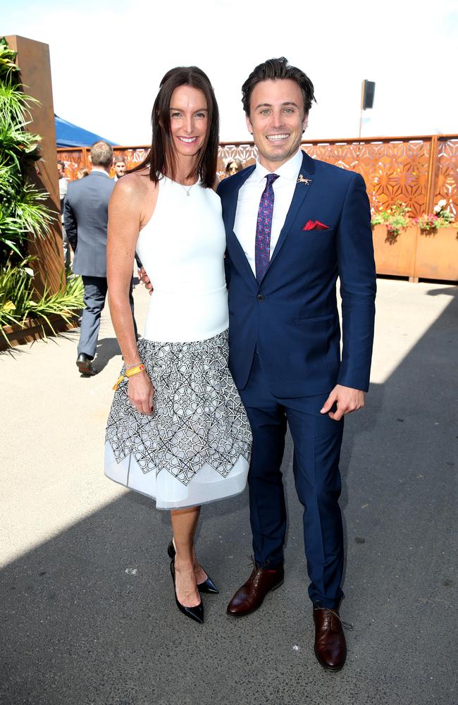 Christine Burke and James Tobin pictured at The Birdcage at Flemington Racecourse in Melbourne at the 2015 running of The Melbourne Cup. Picture: Richard Dobson