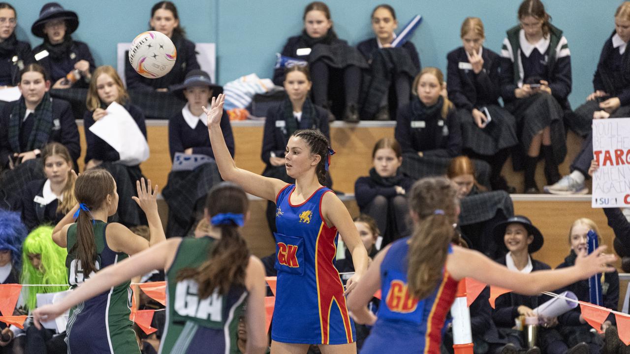 Alana Reyes of Downlands Junior C against St Ursula's Junior Development in Merici-Chevalier Cup netball at Salo Centre, Friday, July 19, 2024. Picture: Kevin Farmer