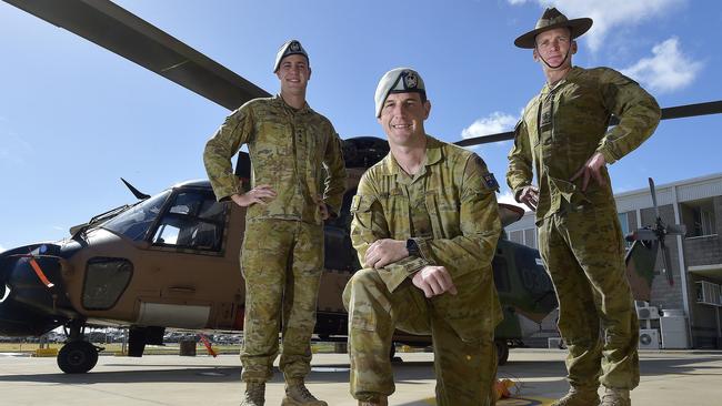 Captain Mitch Adams, Officer Commanding Major Ash Watt and Warrant Officer Class 2 Lachlan Hamilton. Around 100 Australian Defence Force members, including more than 50 soldiers from Townsville's 5th Aviation Regiment, have returned from Operation Fiji Assist. PICTURE: MATT TAYLOR.