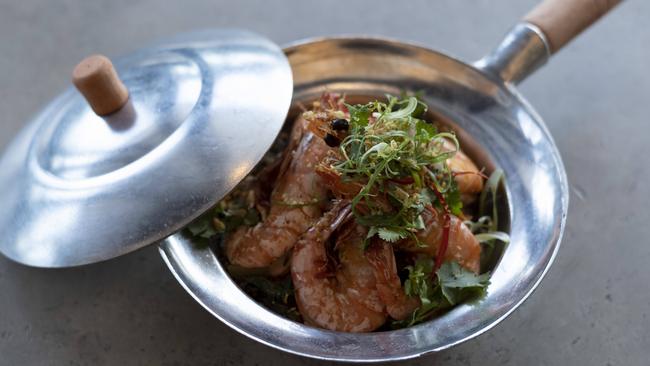 Shark Bay tiger prawns with green mung bean noodles.