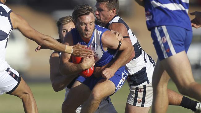 Port Noarlunga’s Aaron Peterson during a clash with Noarlunga earlier this season. Picture: AAP/Dean Martin