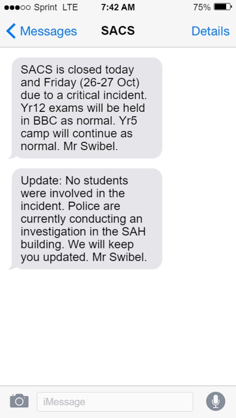 The text messages received by parents on Thursday morning.