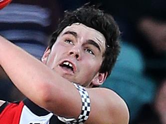 Saints Paddy McCartin marksl during the game between Hawthorn and St Kilda at Aurora Stadium