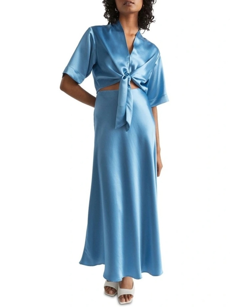 Seed Heritage Satin Maxi Skirt in Blue. Picture: Myer.