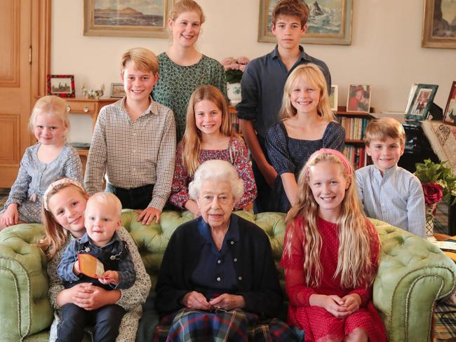 The Queen with ‘some’ of her grandchildren and great-grandchildren. Picture: Getty Images.