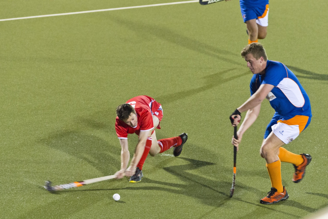 Craig Smith (left) of Red Lion and Ashley Ziviani of Newtown in Toowoomba Hockey COVID Cup men round four at Clyde Park, Friday, July 31, 2020. Picture: Kevin Farmer