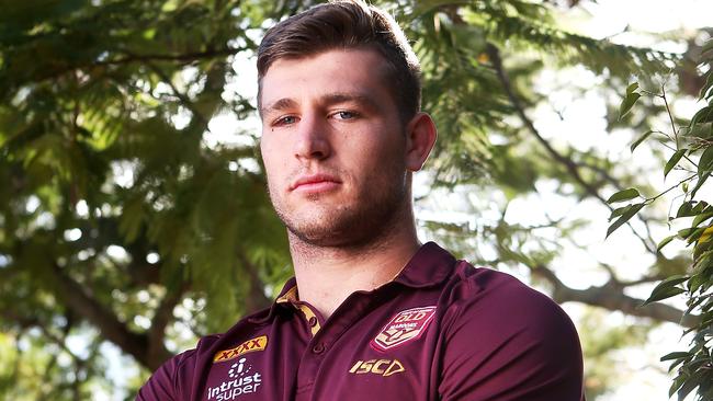 Maroons player Jai Arrow poses for a photo during a Queensland Maroons media opportunity at Sanctuary Cove resort on the Gold Coast, July 4, 2018. (AAP Image/Jono Searle) NO ARCHIVING