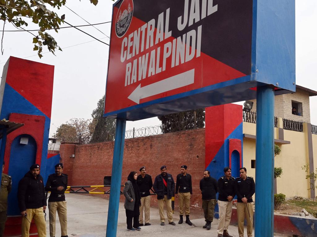 Police personnel stand outside the entrance of Adiala jail during the hearing of jailed former Pakistan's Prime Minister Imran Khan, in Rawalpindi. Picture: Aamir QURESHI / AFP
