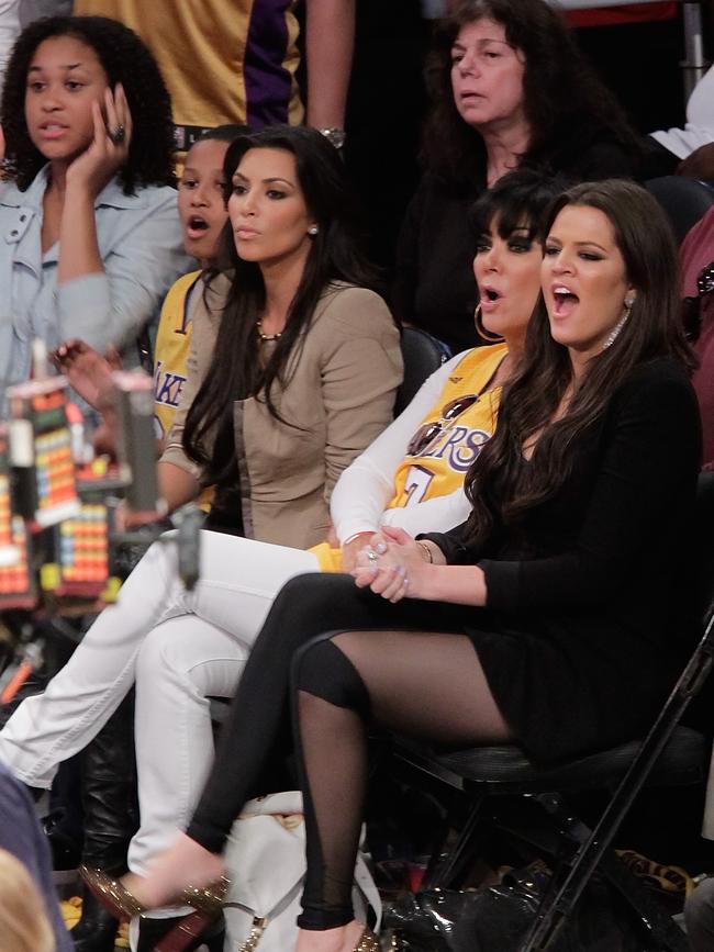 Lamar Odom’s daughter Destiny, son Lamar Jr., Kim Kardashian, Kris Jenner and Khloe Kardashian attend Game Seven of the NBA playoff finals between the Boston Celtics and the Los Angeles Lakers during the 2010 NBA Playoff on Jun 17, 2010 in Los Angeles. Picture: Getty