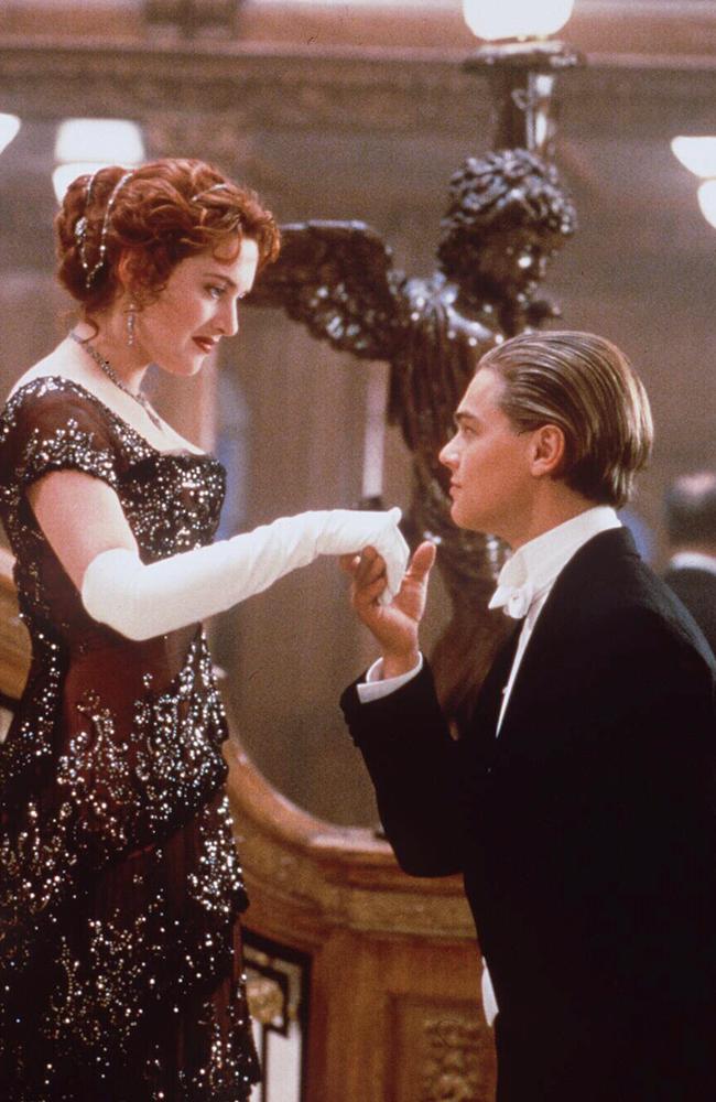 Winslet (with an up ‘do) and DiCaprio in a scene from the film.