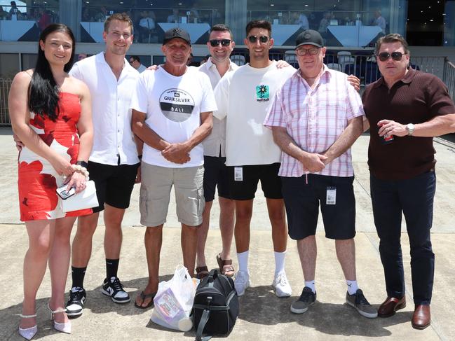 MELBOURNE, AUSTRALIA – DECEMBER 8 2024 Nicholas Ezard and friends attend the Werribee Cup in Werribee on December 8th, 2024. Picture: Brendan Beckett