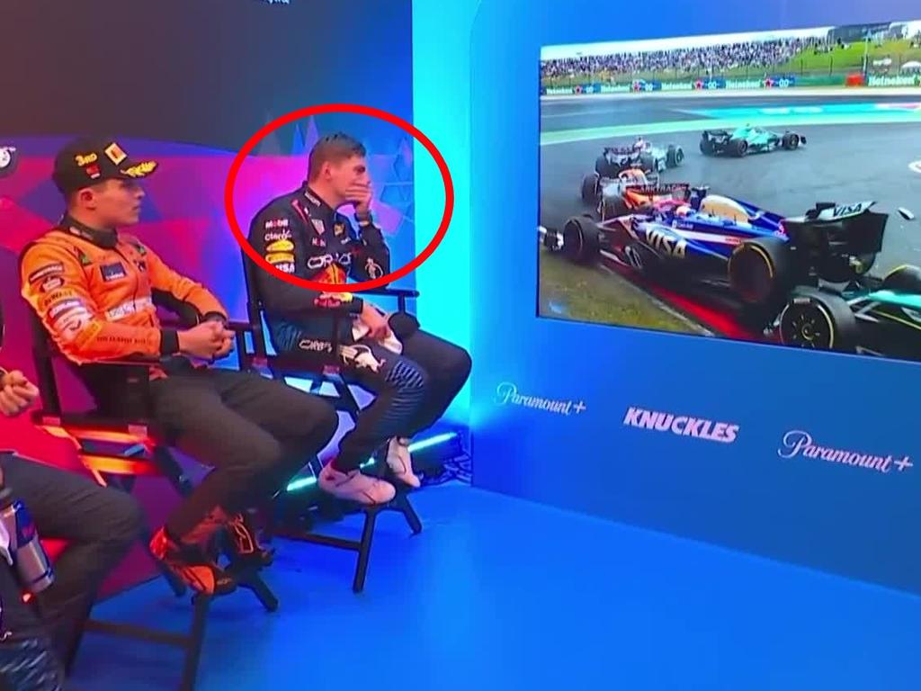 Max Verstappen reacts to Daniel Ricciardo crash
