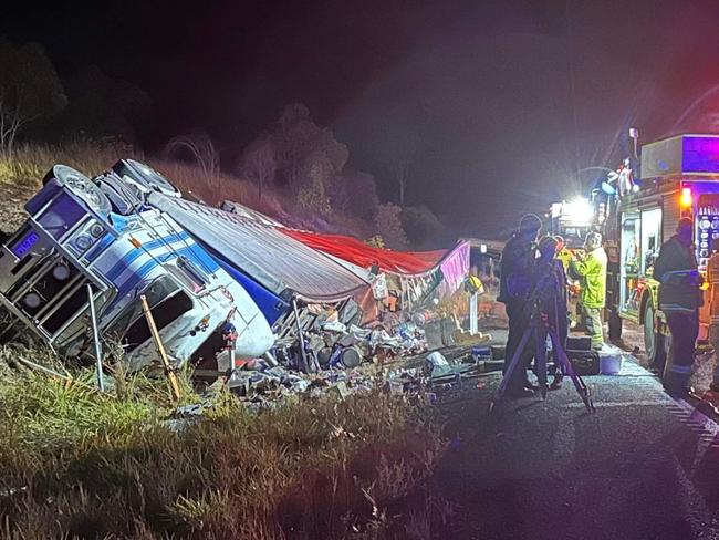 The Bruce Highway has been closed north of Gin Gin after a truck rollover on Wednesday morning.