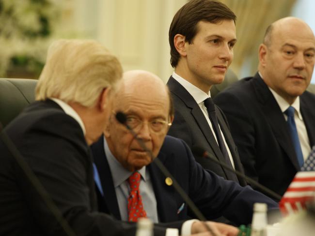 White House senior adviser Jared Kushner, second from right, listens during a meeting between President Donald Trump and Saudi King Salam at the Royal Court Palace. Picture: AP