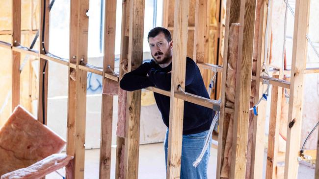 Edward Gilmore inside his unfinished home at Adelaide’s O'Halloran Hill. Picture: Kelly Barnes