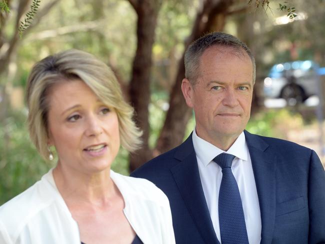 The Labor candidate for Bennelong, Kristina Keneally (left), speaks during a doorstop as Australian Federal Opposition Leader Bill Shorten looks on, in West Ryde, Sydney, Tuesday, November 28, 2017. (AAP Image/Jeremy Piper) NO ARCHIVING