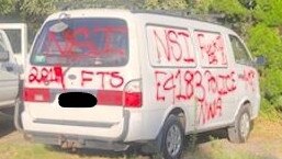 One of the vehicles vandalised overnight in the North Stradbroke Island graffiti attack.