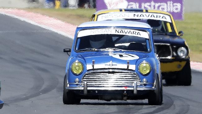 SA race car driver Christopher Cotton finished 13th in race 2 of the Historic Touring Cars at The Bend in his Morris Cooper S. Picture: Sarah Reed